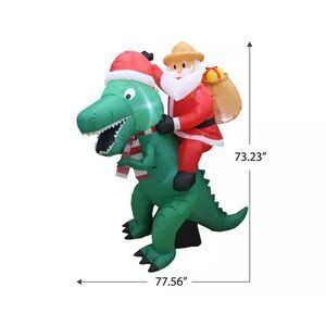 6' Tall Inflatable Santa on Dinosaur Lawn Decoration A Holiday Company ‎ New
